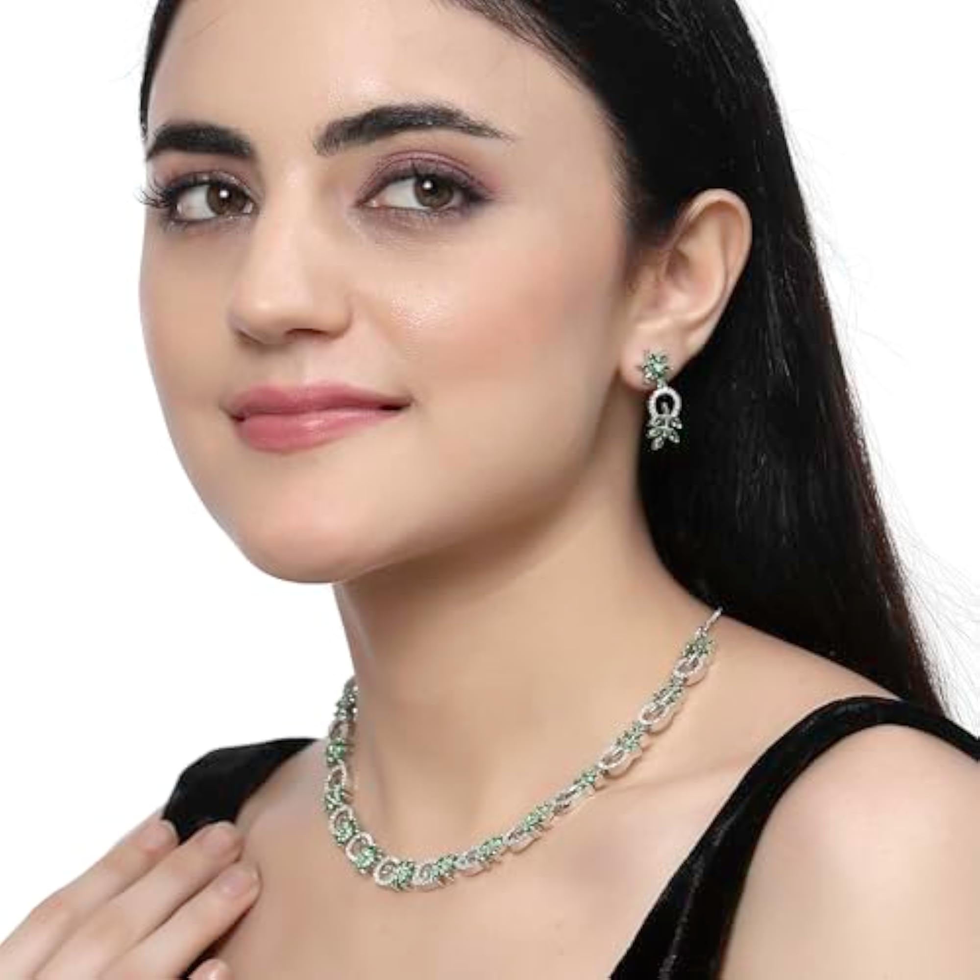 Rhodium-Plated Diamond Leaf Necklace Set